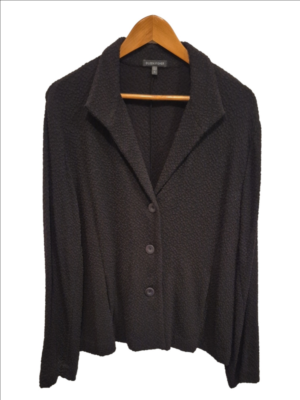 Eileen Fisher Black Textured Three-Button Boucle Jacket